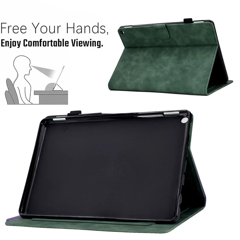 For Amazon Fire Max 11 Stand Folio Tablet Case Microfiber Leather Iron Tower Imprinted Smart Cover with Card Slot - Green