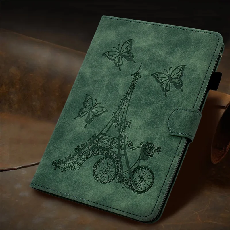 For Amazon Fire Max 11 Stand Folio Tablet Case Microfiber Leather Iron Tower Imprinted Smart Cover with Card Slot - Green