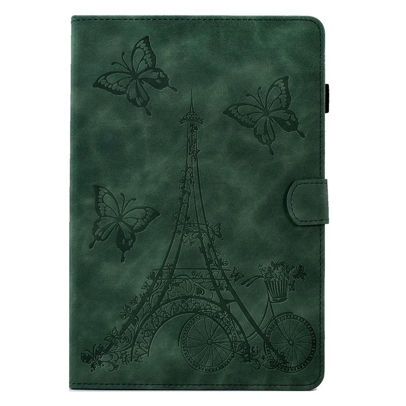 For Amazon Fire Max 11 Stand Folio Tablet Case Microfiber Leather Iron Tower Imprinted Smart Cover with Card Slot - Green