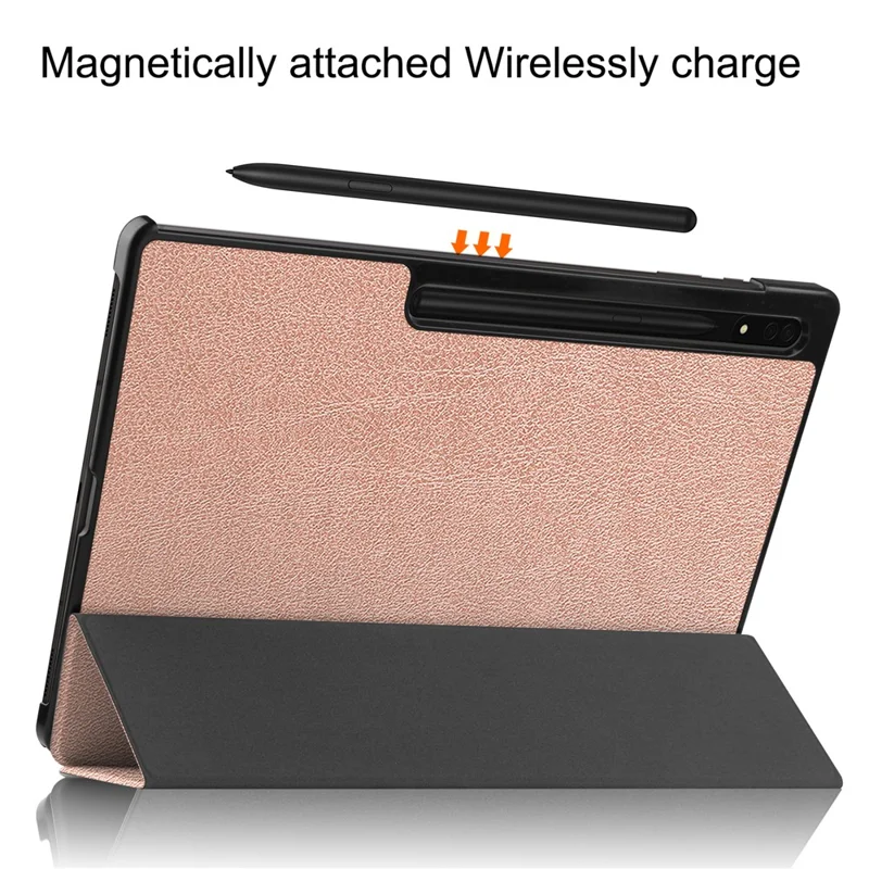 For Samsung Galaxy Tab S9 Ultra Tablet Case PU Leather Tri-fold Stand Smart Cover - Rose Gold