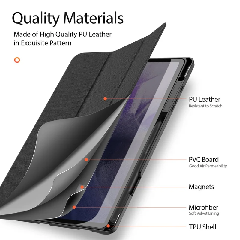 DUX DUCIS Domo Series para Samsung Galaxy Tab S9+ Capa para Tablet Caso de Couro PU Tri-Fold Stand Folio - Preto