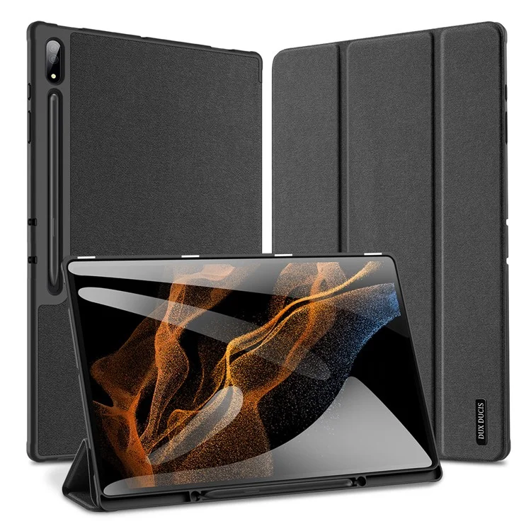 DUX DUCIS Domo Series для Samsung Galaxy Tab S9 Ultra Tri-Fold Tablet Case PU Кожаный Стенд Folio Cover - Черный