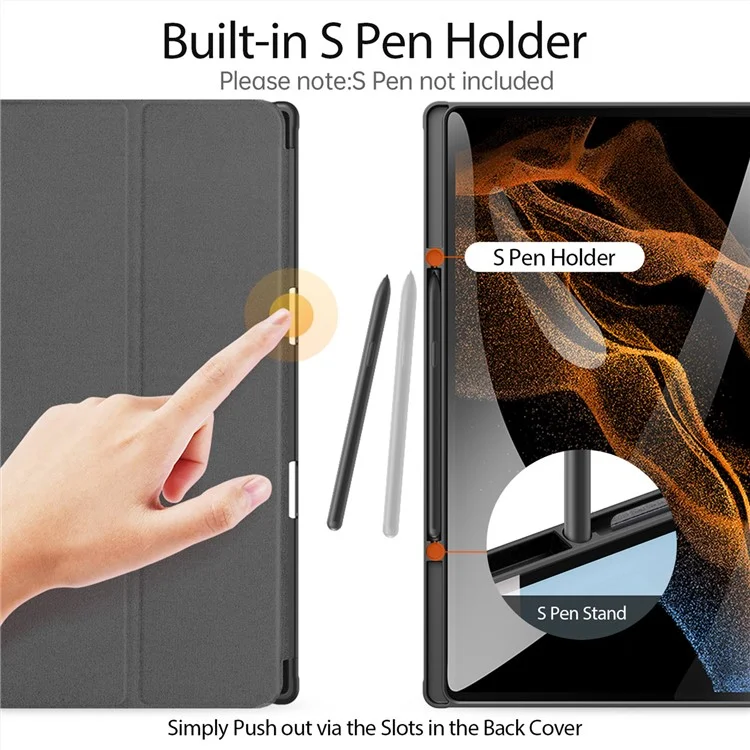 DUX DUCIS Domo Series для Samsung Galaxy Tab S9 Ultra Tri-Fold Tablet Case PU Кожаный Стенд Folio Cover - Черный