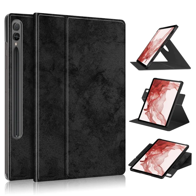 Étui pour tablette pour Samsung Galaxy Tab S10+ Wi-Fi SM-X820 SM-X826B / Tab S9+ SM-X810 (Wi-Fi), SM-X816B (5G Global), SM-X818U (5G US) Housse de protection rotative en cuir - Noir