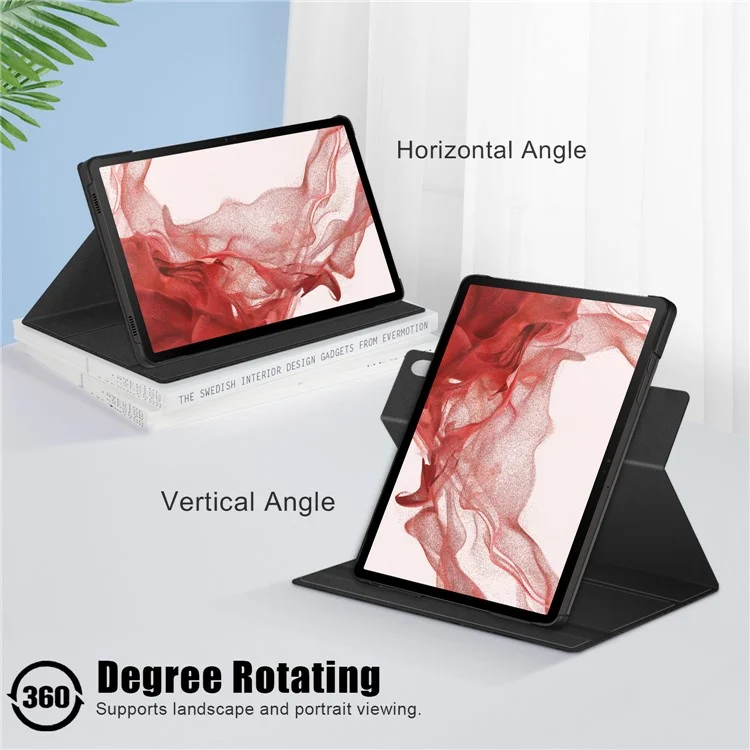Étui pour tablette pour Samsung Galaxy Tab S10+ Wi-Fi SM-X820 SM-X826B / Tab S9+ SM-X810 (Wi-Fi), SM-X816B (5G Global), SM-X818U (5G US) Housse de protection rotative en cuir - Noir
