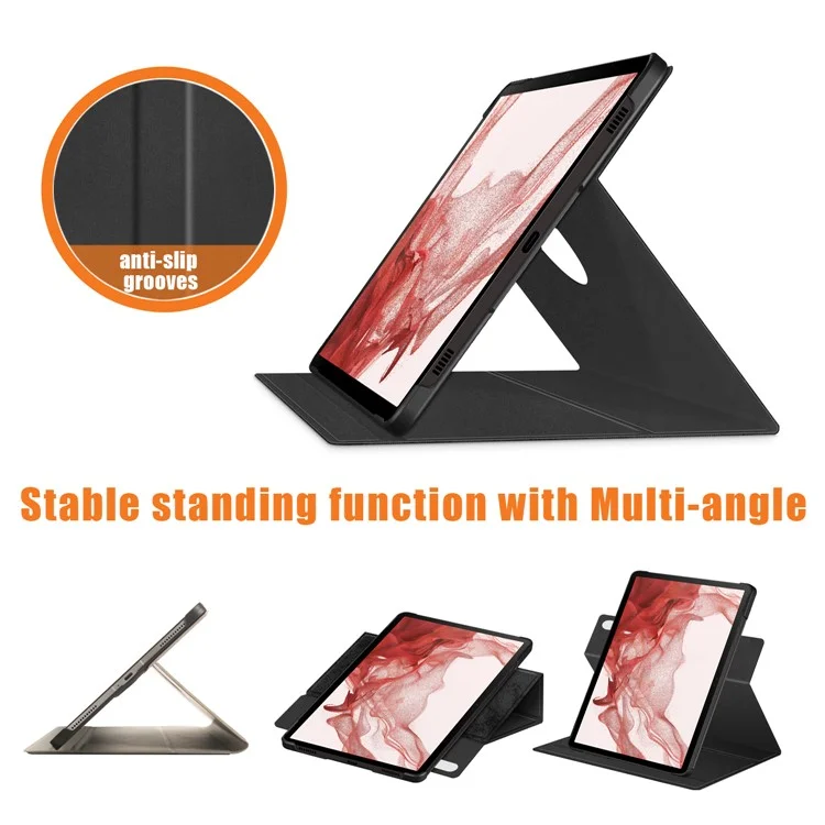 Étui pour tablette pour Samsung Galaxy Tab S10+ Wi-Fi SM-X820 SM-X826B / Tab S9+ SM-X810 (Wi-Fi), SM-X816B (5G Global), SM-X818U (5G US) Housse de protection rotative en cuir - Noir