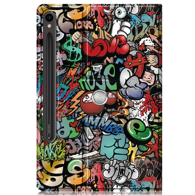 Вращающийся защитный чехол для Samsung Galaxy Tab S9 SM-X710, SM-X716B, SM-X718U с имитацией под кожу и принтом - Граффити