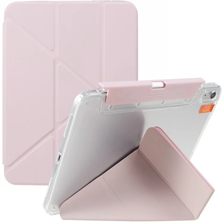 MUTURAL For iPad (2025) / 10.9 (2022) PU Leather Tablet Case Origami Stand Folio Cover with Detachable Pencil Holder - Pink