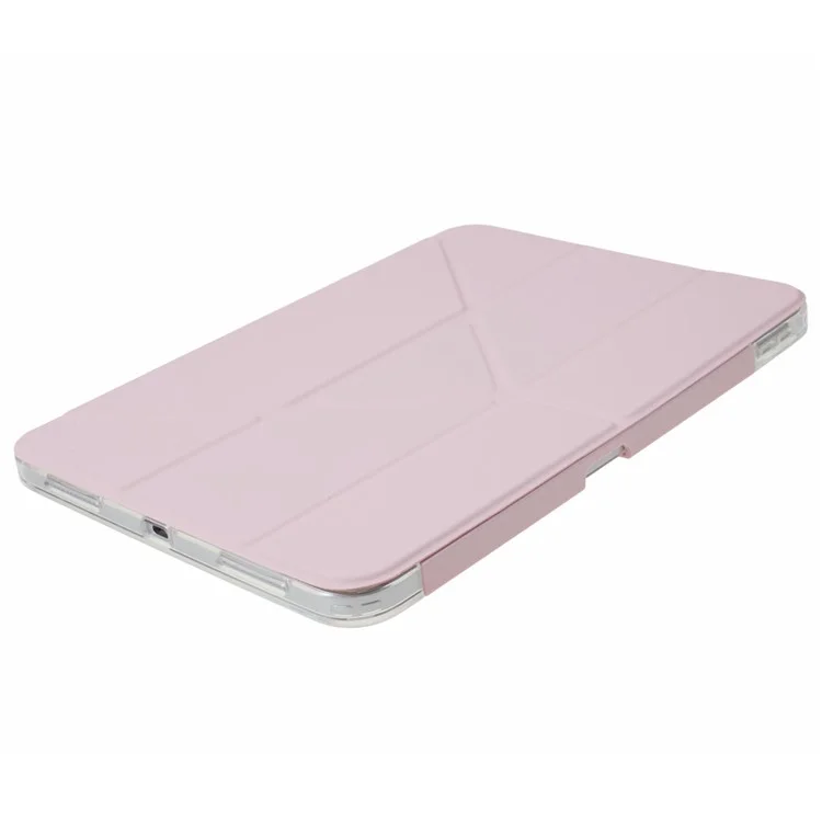 MUTURAL For iPad (2025) / 10.9 (2022) PU Leather Tablet Case Origami Stand Folio Cover with Detachable Pencil Holder - Pink