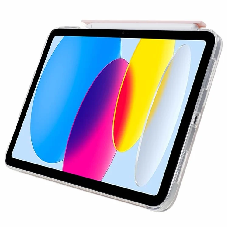 MUTURAL For iPad (2025) / 10.9 (2022) PU Leather Tablet Case Origami Stand Folio Cover with Detachable Pencil Holder - Pink