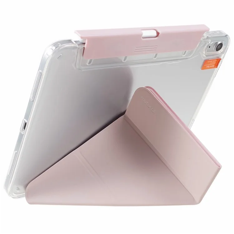 MUTURAL For iPad (2025) / 10.9 (2022) PU Leather Tablet Case Origami Stand Folio Cover with Detachable Pencil Holder - Pink