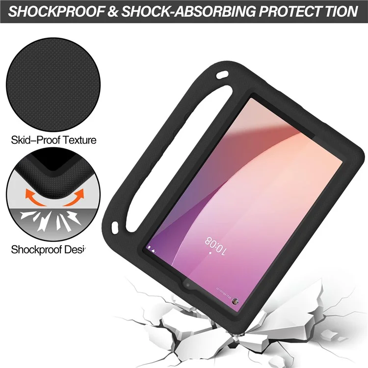 Para Lenovo Tab M8 (4ª Geração) 2024 TB-301XU / M8 (4ª Geração) 2023 TB-300FU Hand Grip EVA Tablet Case Foldable Kickstand Tablet Cover - Preto