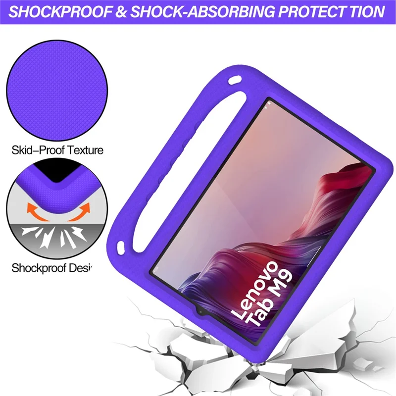 For Lenovo Tab M9 TB-310FU Kickstand Tablet Case Hand Grip EVA Shockproof Cover - Purple