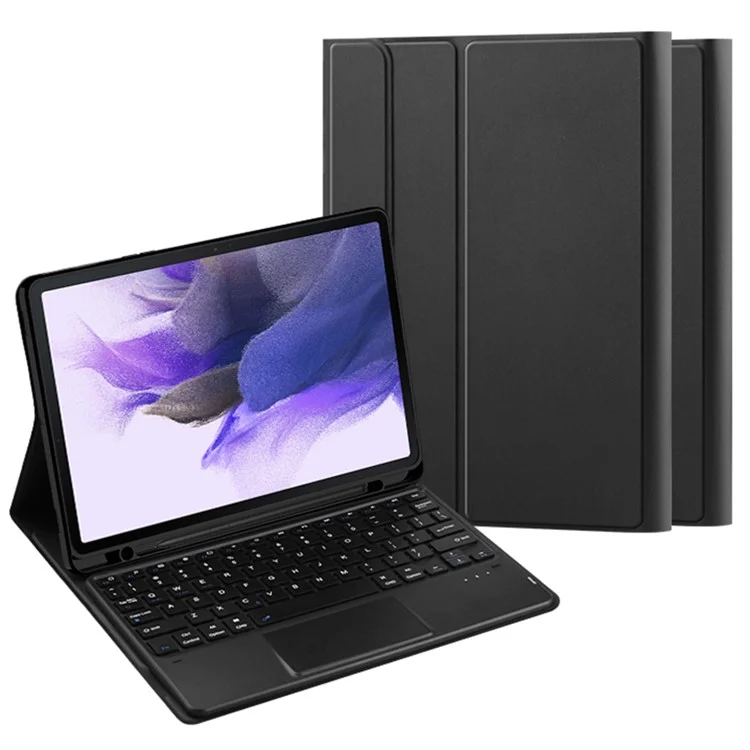 Stand Ledertasche für Samsung Galaxy Tab S8+ / S7 FE T730 T736 / S7+ T970 T975, abnehmbares Keyboard mit Stifthalter und Touchpad