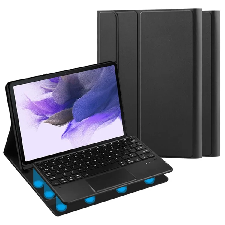 Stand Ledertasche für Samsung Galaxy Tab S8+ / S7 FE T730 T736 / S7+ T970 T975, abnehmbares Keyboard mit Stifthalter und Touchpad