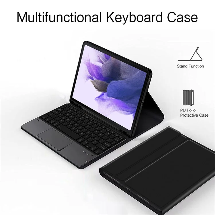 Stand Ledertasche für Samsung Galaxy Tab S8+ / S7 FE T730 T736 / S7+ T970 T975, abnehmbares Keyboard mit Stifthalter und Touchpad