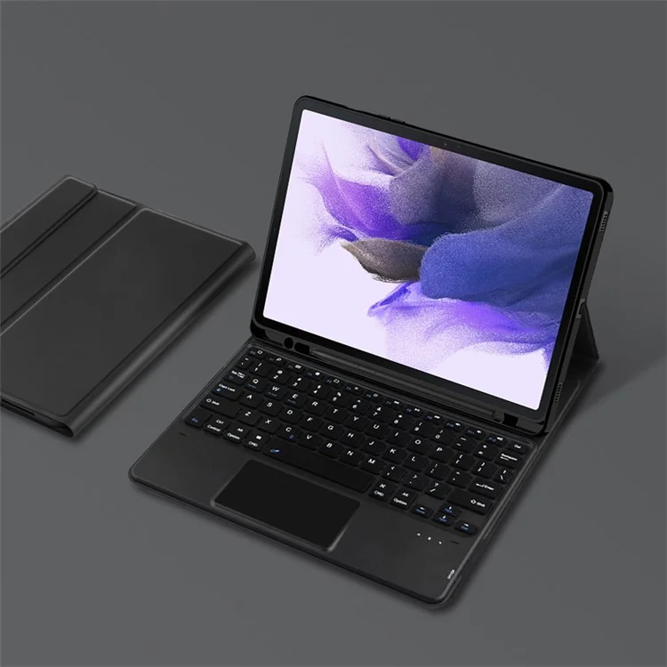 Stand Ledertasche für Samsung Galaxy Tab S8+ / S7 FE T730 T736 / S7+ T970 T975, abnehmbares Keyboard mit Stifthalter und Touchpad