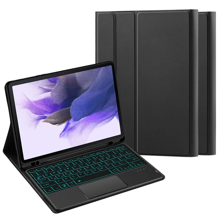 Para Samsung Galaxy Tab S8+ / S7 FE T730 T736 / S7+ T970 T975 Backlight Touchpad Bluetooth Keyboard with Pen Slot Leather Tablet Case
