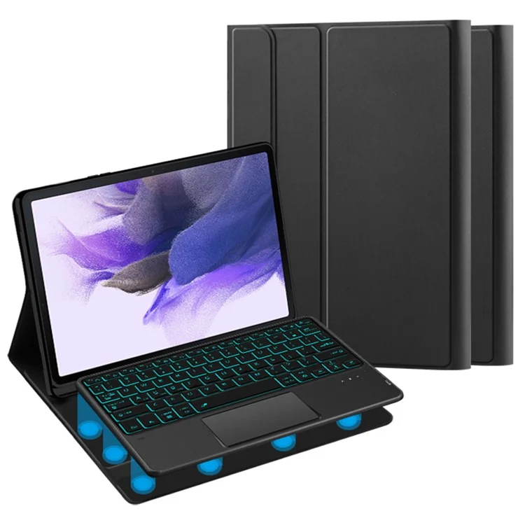 Para Samsung Galaxy Tab S8+ / S7 FE T730 T736 / S7+ T970 T975 Backlight Touchpad Bluetooth Keyboard with Pen Slot Leather Tablet Case