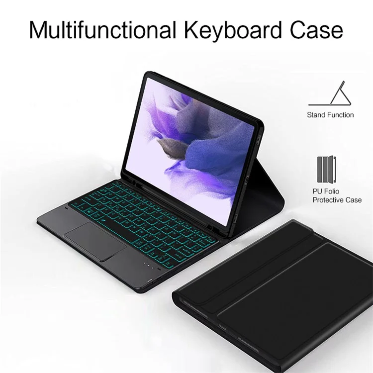 Para Samsung Galaxy Tab S8+ / S7 FE T730 T736 / S7+ T970 T975 Backlight Touchpad Bluetooth Keyboard with Pen Slot Leather Tablet Case