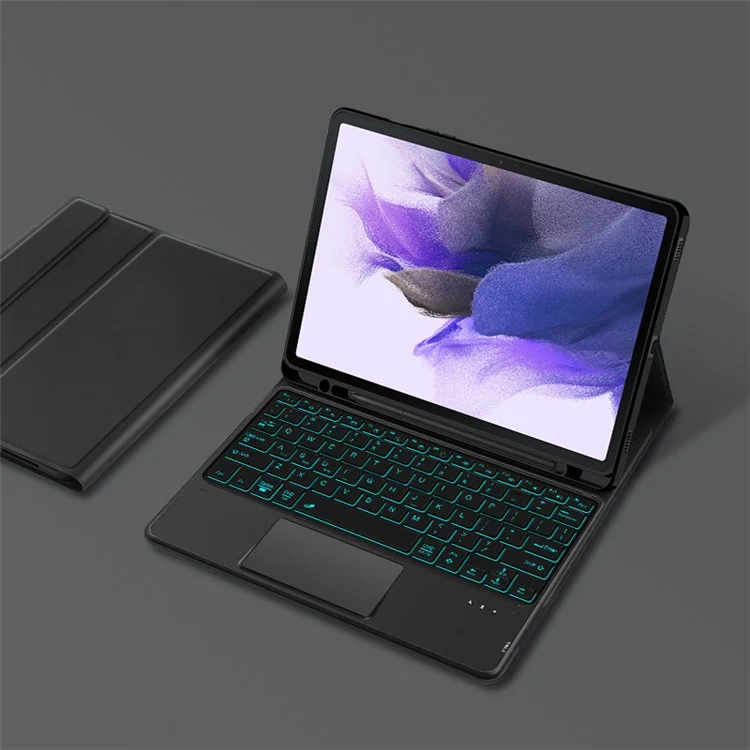 Para Samsung Galaxy Tab S8+ / S7 FE T730 T736 / S7+ T970 T975 Backlight Touchpad Bluetooth Keyboard with Pen Slot Leather Tablet Case