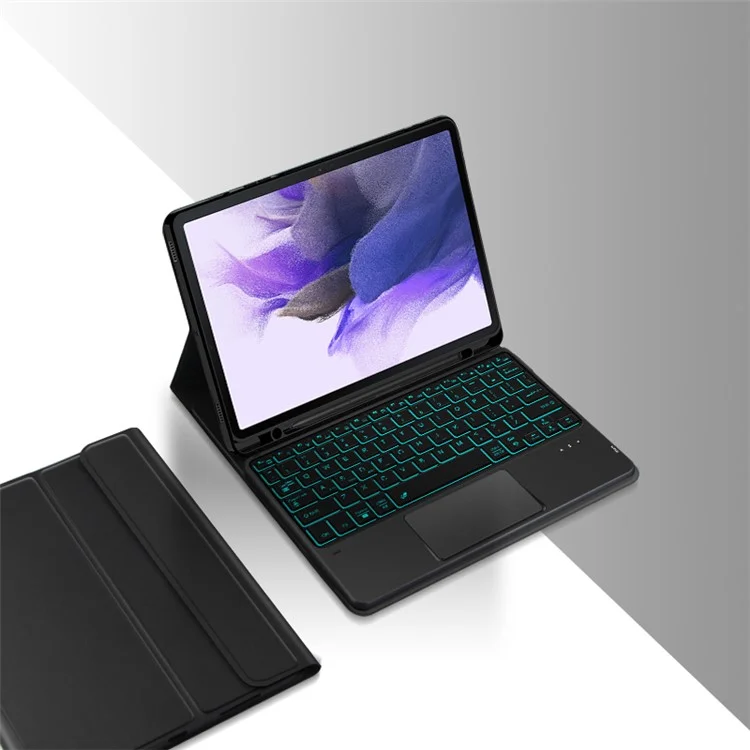 Para Samsung Galaxy Tab S8+ / S7 FE T730 T736 / S7+ T970 T975 Backlight Touchpad Bluetooth Keyboard with Pen Slot Leather Tablet Case
