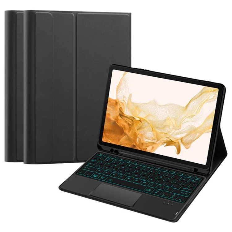 Para Samsung Galaxy Tab S8+ / S7+ Backlight Touchpad Bluetooth Keyboard com Pen Slot Leather Tablet Case