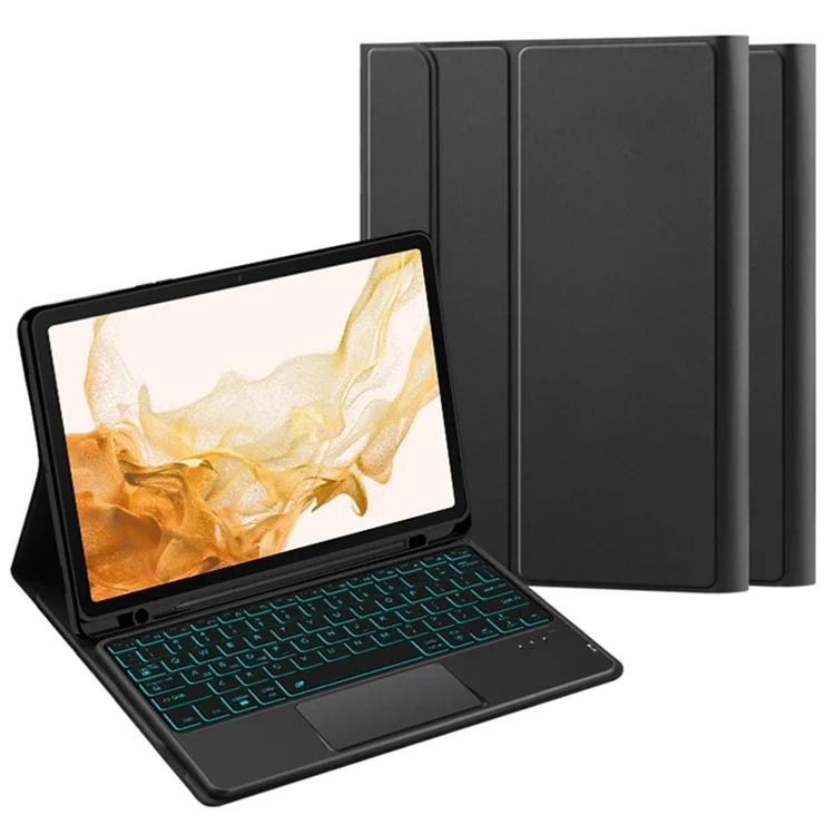 Para Samsung Galaxy Tab S8+ / S7+ Backlight Touchpad Bluetooth Keyboard com Pen Slot Leather Tablet Case