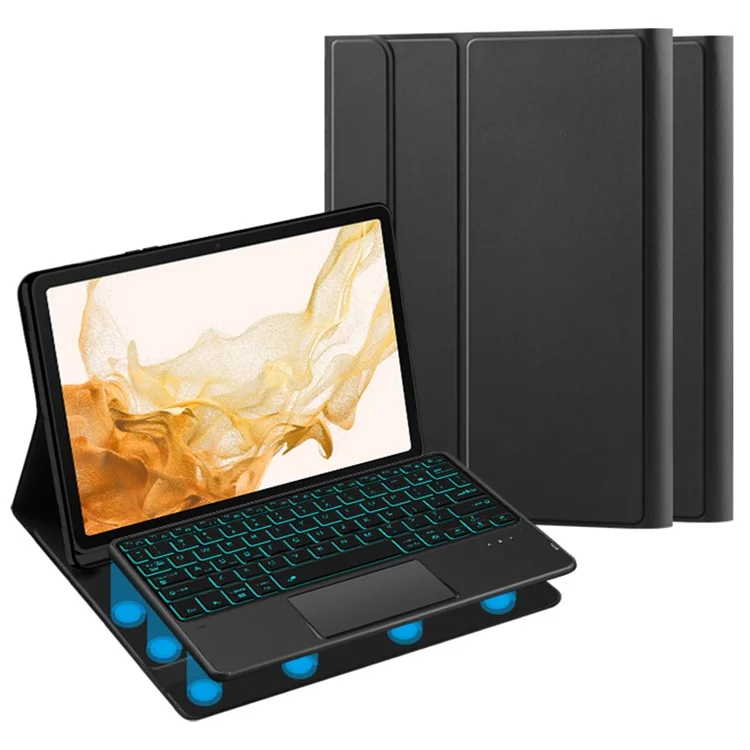 Para Samsung Galaxy Tab S8+ / S7+ Backlight Touchpad Bluetooth Keyboard com Pen Slot Leather Tablet Case