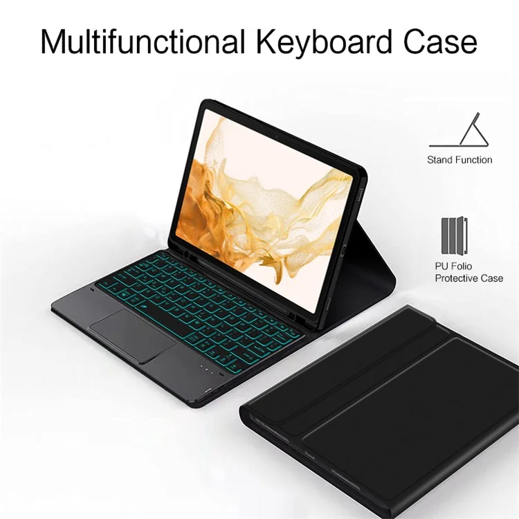 Para Samsung Galaxy Tab S8+ / S7+ Backlight Touchpad Bluetooth Keyboard com Pen Slot Leather Tablet Case