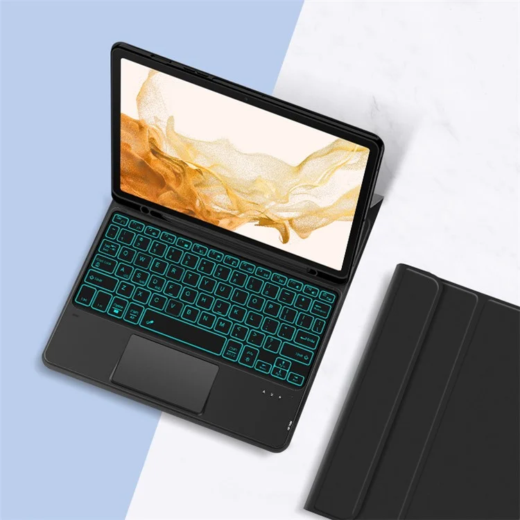Para Samsung Galaxy Tab S8+ / S7+ Backlight Touchpad Bluetooth Keyboard com Pen Slot Leather Tablet Case