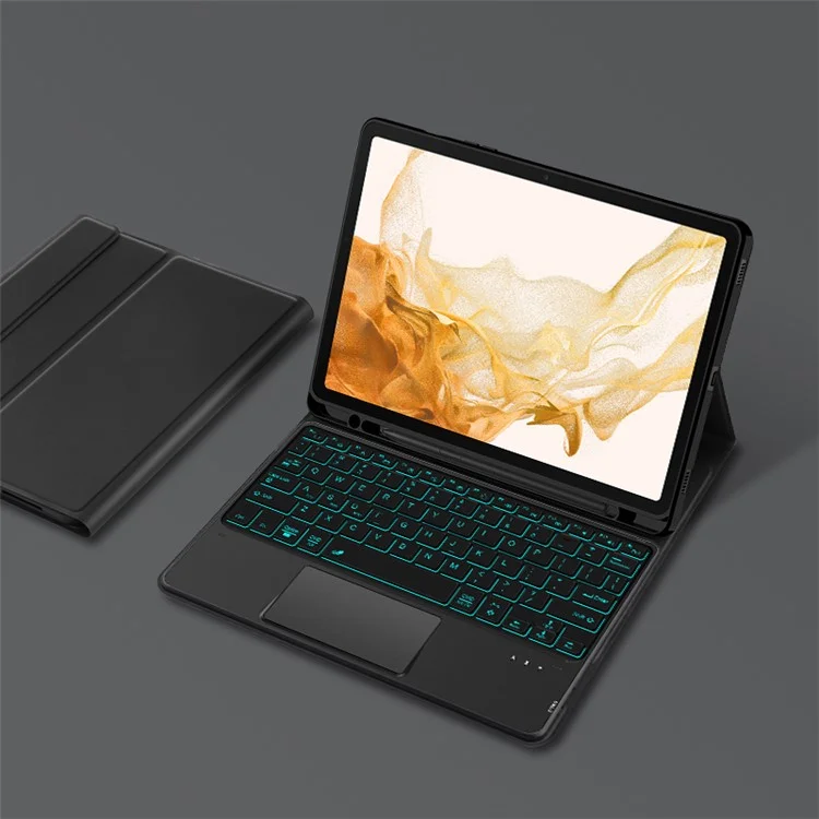Para Samsung Galaxy Tab S8+ / S7+ Backlight Touchpad Bluetooth Keyboard com Pen Slot Leather Tablet Case