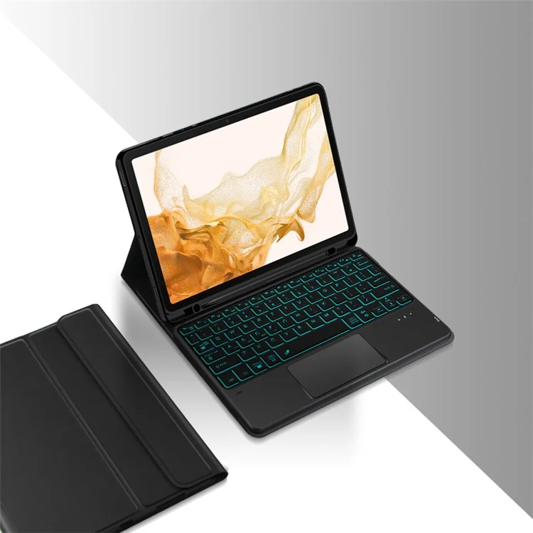 Para Samsung Galaxy Tab S8+ / S7+ Backlight Touchpad Bluetooth Keyboard com Pen Slot Leather Tablet Case