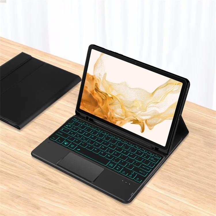 Para Samsung Galaxy Tab S8+ / S7+ Backlight Touchpad Bluetooth Keyboard com Pen Slot Leather Tablet Case