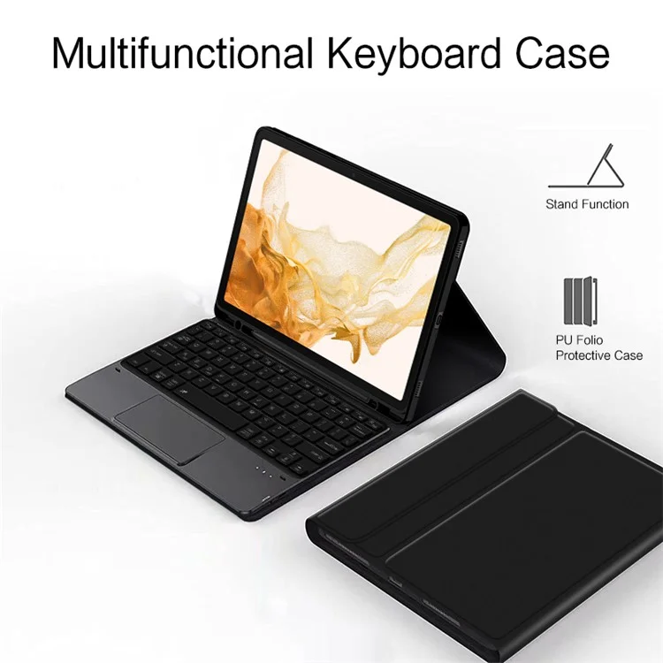 Para Samsung Galaxy Tab S8+ / S7+ Capa de Tablet de Suporte de Couro com Teclado Wireless Magnético Destacável (Sem Touchpad)