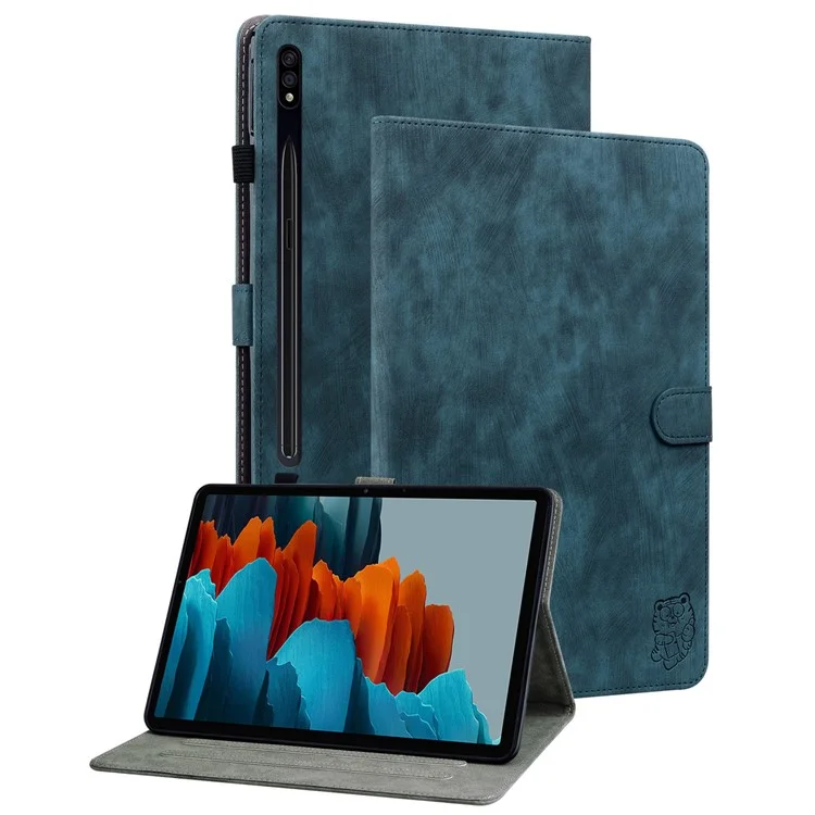 Para Samsung Galaxy Tab S10+ / S9+ Estuche de Tableta con Patrón Lindo de Tigre Estampado Funda de Cuero PU con Soporte para Tarjeta - Azul Oscuro