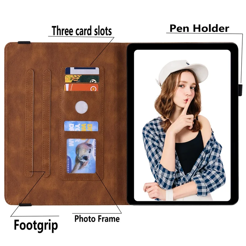 Funda antideslizante para tableta para Samsung Galaxy Tab S10+ / S9+ Imitación de cuero de PU con estampado de flor de mariposa, soporte para tarjetas y soporte - Marrón