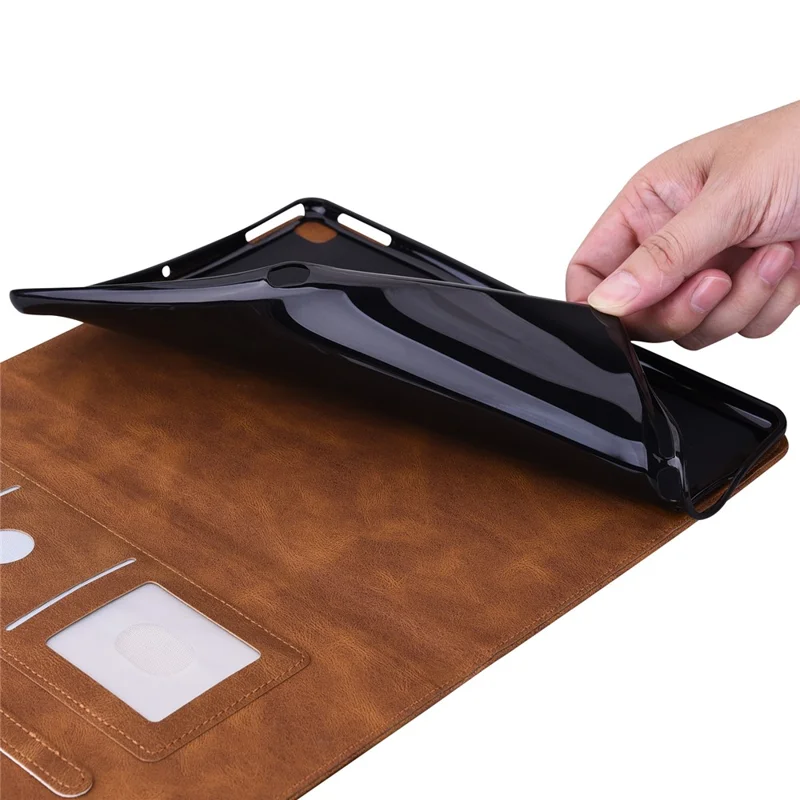 Funda antideslizante para tableta para Samsung Galaxy Tab S10+ / S9+ Imitación de cuero de PU con estampado de flor de mariposa, soporte para tarjetas y soporte - Marrón