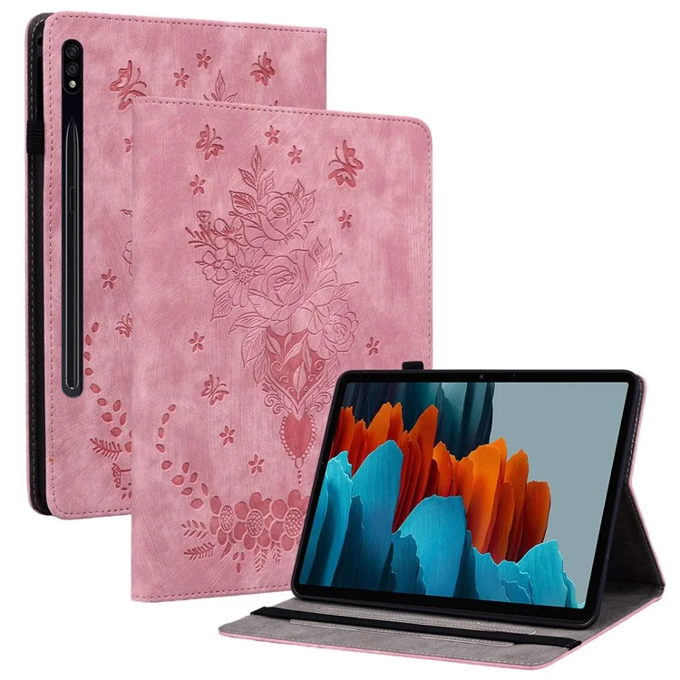 Para Samsung Galaxy Tab S10 / S9 / S9 FE Capa Folio Stand em Couro PU com Cartões Impressos Titular Capa para Tablet - Rosa
