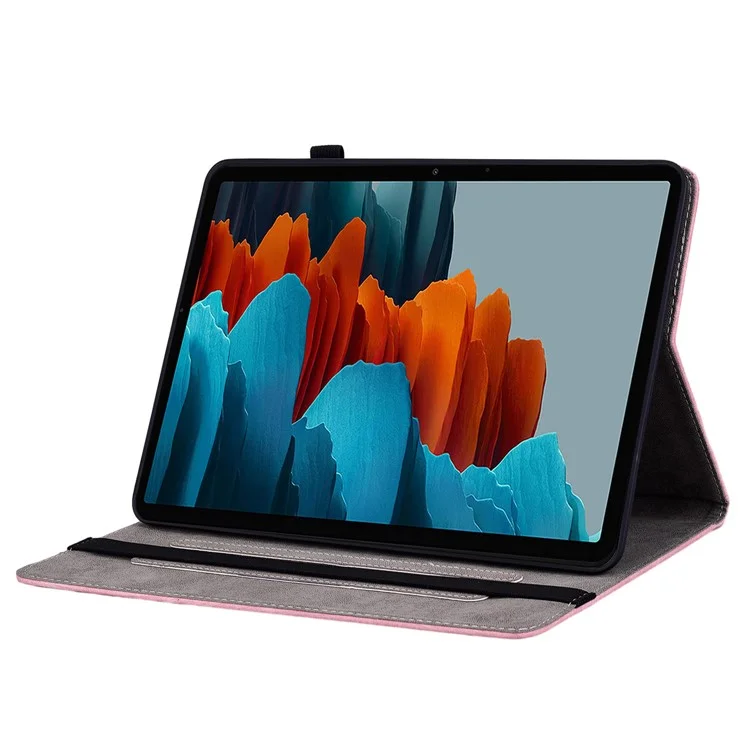 Para Samsung Galaxy Tab S10 / S9 / S9 FE Capa Folio Stand em Couro PU com Cartões Impressos Titular Capa para Tablet - Rosa