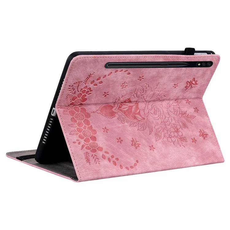 Para Samsung Galaxy Tab S10 / S9 / S9 FE Capa Folio Stand em Couro PU com Cartões Impressos Titular Capa para Tablet - Rosa