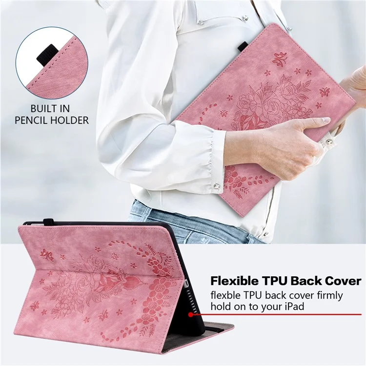Para Samsung Galaxy Tab S10 / S9 / S9 FE Capa Folio Stand em Couro PU com Cartões Impressos Titular Capa para Tablet - Rosa