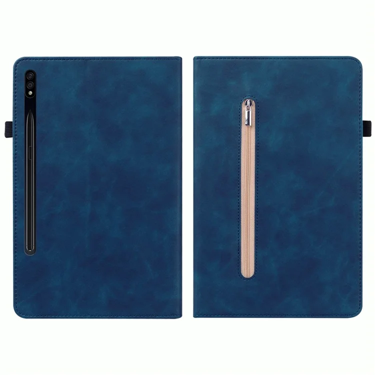 Para Samsung Galaxy Tab S10 / S9 PU Couro Flip Stand Shell Bolso de Zíper Slots de Cartão Carteira Caso Tablet - Azul Escuro