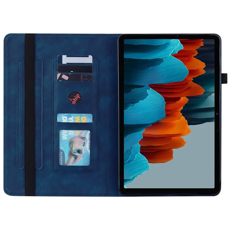 Para Samsung Galaxy Tab S10 / S9 PU Couro Flip Stand Shell Bolso de Zíper Slots de Cartão Carteira Caso Tablet - Azul Escuro