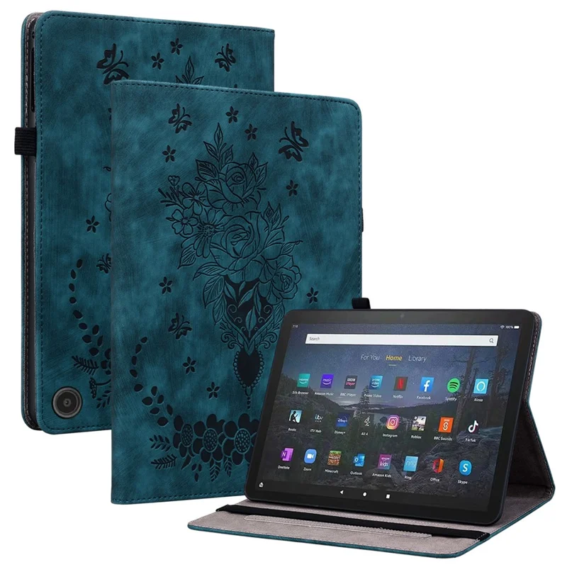 Capa de Suporte em Couro PU para Amazon Fire Max 11, Compartimentos de Cartão Impressos, Capa Tablet à Prova de Choques - Azul