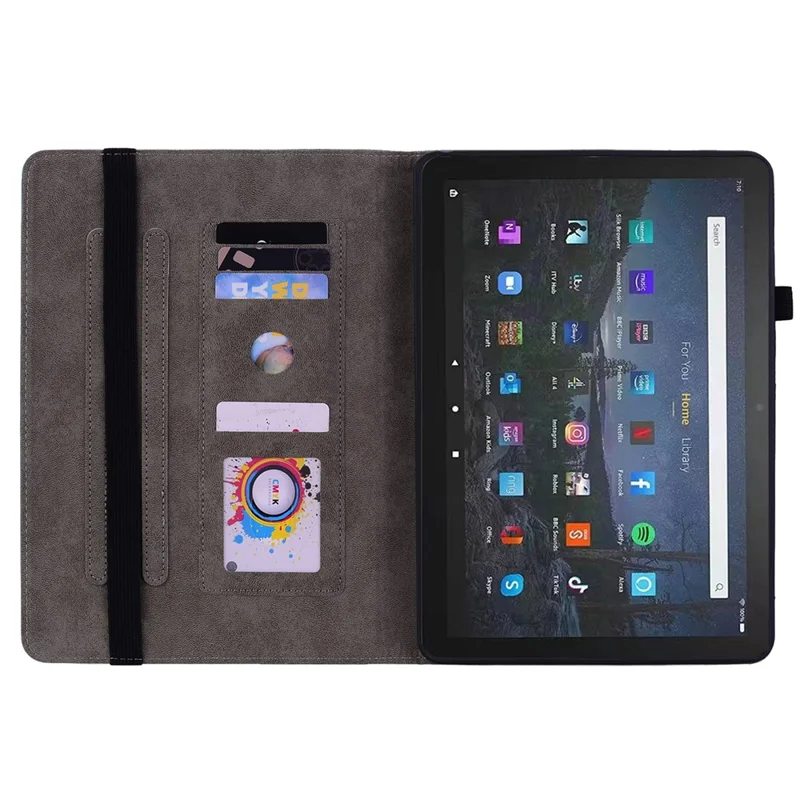 Capa de Suporte em Couro PU para Amazon Fire Max 11, Compartimentos de Cartão Impressos, Capa Tablet à Prova de Choques - Azul