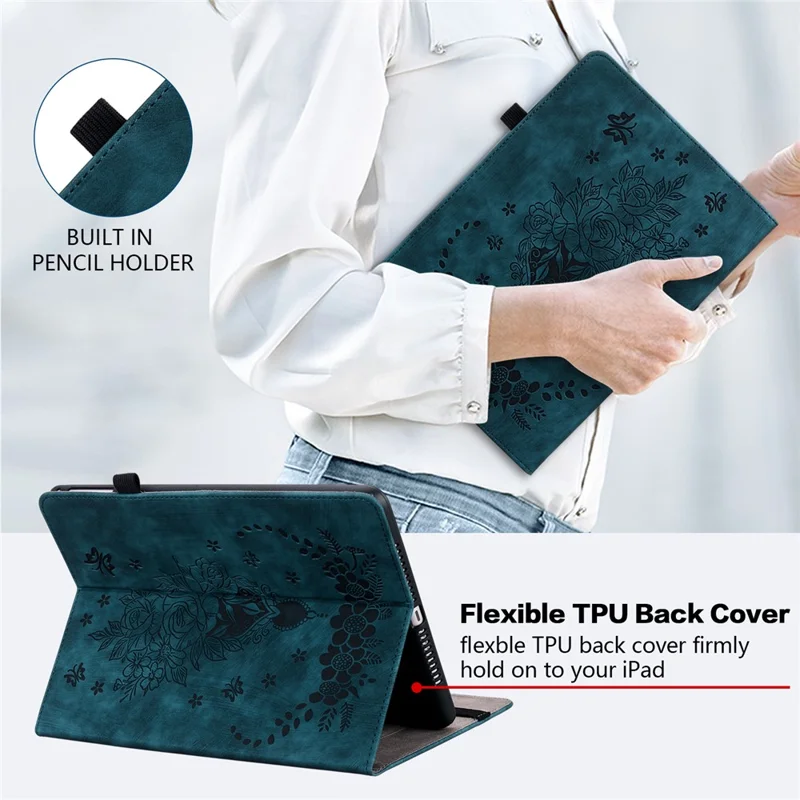 Capa de Suporte em Couro PU para Amazon Fire Max 11, Compartimentos de Cartão Impressos, Capa Tablet à Prova de Choques - Azul