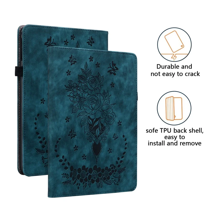Capa de Suporte em Couro PU para Amazon Fire Max 11, Compartimentos de Cartão Impressos, Capa Tablet à Prova de Choques - Azul