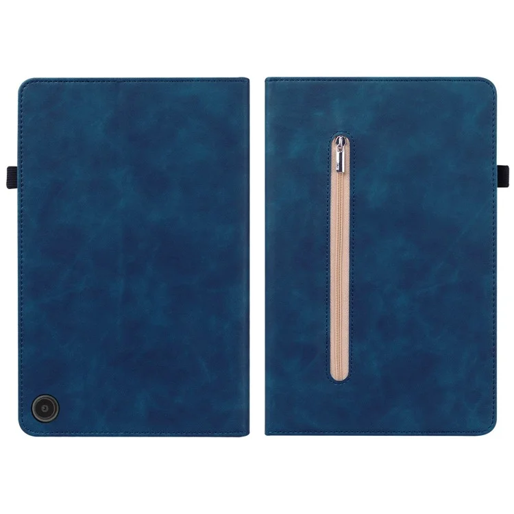 Pour le boîtier Amazon Fire Max 11 Tablet Case PU Leather Card Slots Zipper Pocket Wallet Folding Stand Cover - Bleu foncé