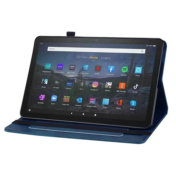 Pour le boîtier Amazon Fire Max 11 Tablet Case PU Leather Card Slots Zipper Pocket Wallet Folding Stand Cover - Bleu foncé